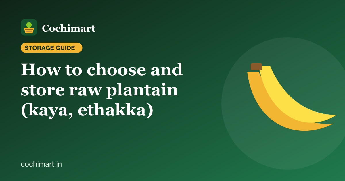 Illustration of green plantain fingers for a guide to choosing and storing raw plantain (pachakkaya)